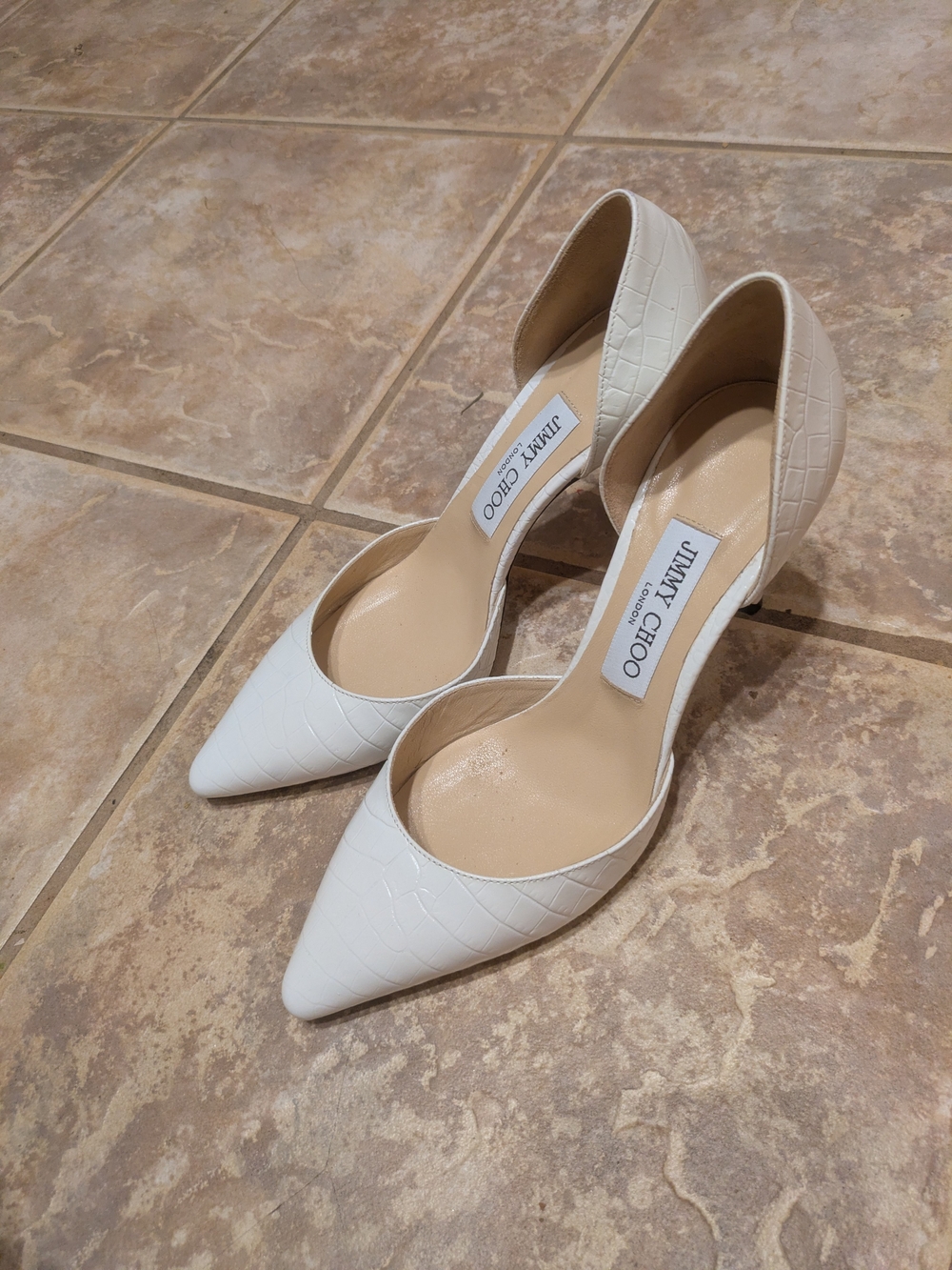 Jimmy Choo White Croc-Embossed Pointed-Toe Pumps
